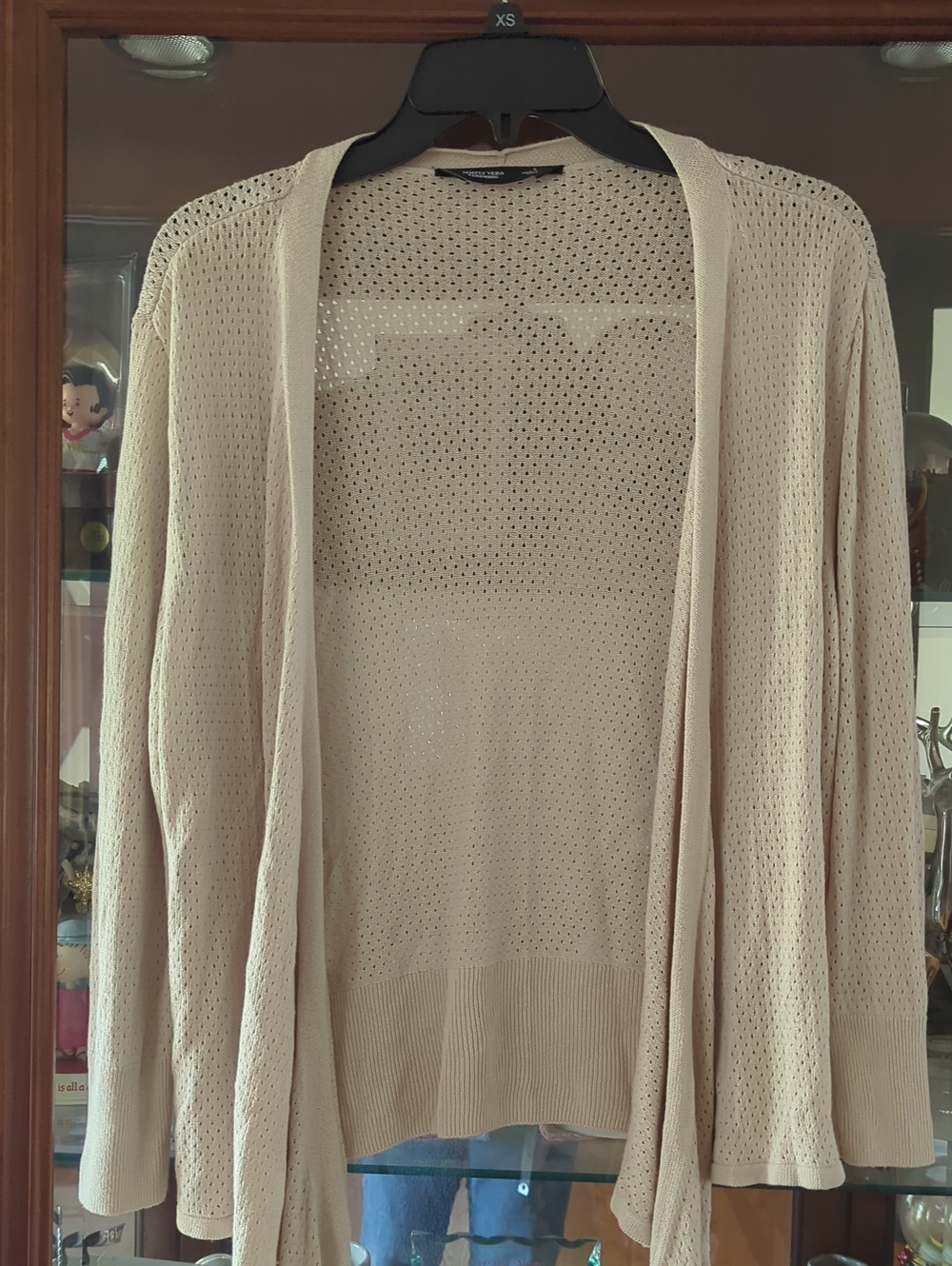 Simply Vera Vera Wang Beige Open-Front Eyelet Knit Cardigan